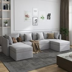 a living room filled with lots of furniture next to a wall mounted book shelf and window