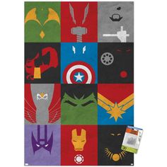 the avengers rug is shown in various colors