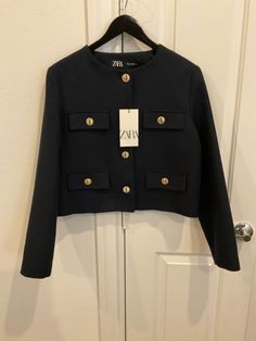 #ad Premium ZARA Women�s CROPPED FLAP BLAZER Navy SZ M NWT, Women's Coats Jackets Zara Cropped Blazer, Poses Headshot, Zara Coat, Navy Blue Jacket, Zara Blazer, Cropped Blazer, Women's Coats & Jackets, Women's Coats, Zara Women