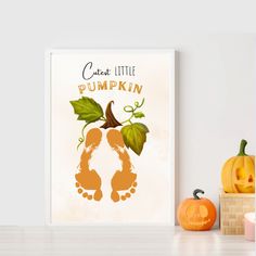 there is a pumpkin with leaves on it and the words sweet little pumpkin written below