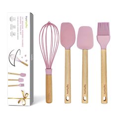 PRICES MAY VARY. 12" Silicone Baking Utensils Set for Nonstick Cookware, 4 Piece Kitchen Cooking Set, Includes Silicone Mixing Spatula, Spoon Spatula, Brush, Whisk ( Pink ) Green Cherries, Baking Utensils, Utensils Set, Oil Brush, Cooking Utensils Set, Spatula Set, Cooking Set, Kitchen Utensil Set, Silicone Spatula