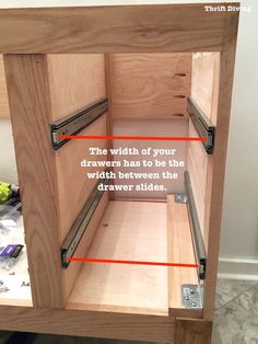 the drawers are open and labeled with instructions for how to put them in their drawer