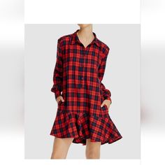 Brand New Size Xs But Runs Way Too Big So Selling It As Size Small Or If You're In Between Small And Medium It Fits Perfectly...For Reference I Am 5.4, 137 Pounds And It Fits Perfect. Fitted Mini Length Plaid Dress With Ruffles, Casual Plaid Mini Dress With Ruffles, Long Floral Gown, Plaid Cotton Mini Dress Knee-length, Plaid Cotton Knee-length Mini Dress, Plaid Shirt Dress, Aqua Dresses, High Low Midi Dress, Plaid Cotton Button-up Shirt Dress