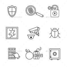 line art icons set - miscellaneous objects web elements