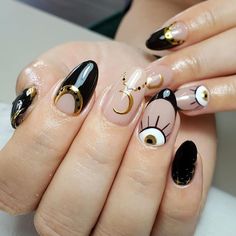 Mystic Nails, Evil Eye Nails, Witchy Nails, Pretty Acrylic Nails, Chic Nails, Dope Nails, Short Acrylic Nails, Love Nails, Nail Manicure