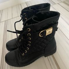 G By Guess| Shoes | Brand New | Size 6 | Never Used | Black Leather Guess Boots | Boots Goth, Goth Biker, Guess Boots, Lace Up Combat Boots, Guess Shoes, Shoes Brand, Black Faux Leather, Lace Up Boots, Shoe Brands