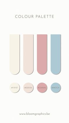 the color palette is shown in four different colors, including pink, blue and white