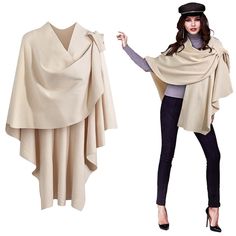 PRICES MAY VARY. Packing Contents: you will get 1 pieces of wrap sweater for women in beige, measuring about 32 inches from shoulder to hem, suitable for pairing with your outfits on cold fall and winter days Comfortable Fabric: our knitted winter shawl is made of 50% viscose fiber 22% nylon 28% polyester fabric, which is soft, comfortable and strong, not easy to wrinkle, and you will be satisfied Delicate Design: our cross sweater is designed with loops on the right shoulder, you can pass the l Concert Dress, Cross Sweater, Concert Dresses, Cape Shawl, Sweater Wrap, Elegant Shawl, Poncho Cardigan, Poncho Shawl, Winter Shawl