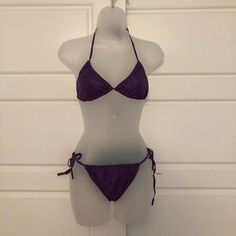 Purple Bikini, With Ties To Adjust Bottom And Top Shiny Material With Faint Square Pattern, 100% Polyamide Never Worn, Comes In Small Carry Bag Make Is Ball Barret, Bought In Early 2000s Bottoms Say Size 38, Fits A Size 6 But It Adjustable 2000s Swimwear, Cute Bikinis, Square Pattern, Carry Bag, Early 2000s, Dark Purple, Womens Swim, Bag Making, Swimming