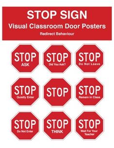 stop sign visual classroom door posters - set of 12, various sizes and colors to choose from