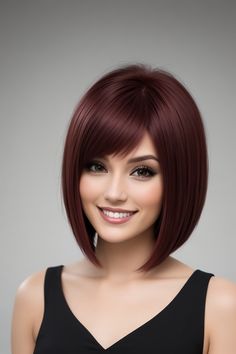 cabello chocolate cobrizo Medium Length Bob With Bangs, Hair Magic, Gorgeous Hair Color, Bangs With Medium Hair, Pretty Hair Color, Haircuts Straight Hair, Hair Up Styles, Long Bob Hairstyles, Hair Color Blue