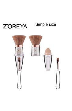 these are 3 in 1 makeup brushes. we offer three options.  1. Regular( flat  brush) 2. Travel 3. Sample (Round  brush) There is no big difference in the brushes between the regular and sample but only the powder brush shape.  The travel size has its own cover to keep in it. Mineral powder brush. Are use for powder .Blush or bronzer to make impeccable faces. Sponge. Can be used with liquid or cream foundations and concealers for a flawless finish. Angled brush . Can be used to apply and smudge eyeliners and brow gels. Uses indication. Twist off top of the handle to reveal sponge  Twist of the bottom of the handle to reveal eye brow brush. Elevate your makeup routine with our premium makeup brush . Crafted with ultra-soft, synthetic bristles, this brushes ensure a flawless application every t Make Brushes, Shadow Travel, Makeup Applicators, Smudged Eyeliner, Travel Brush, Flawless Makeup Application, Makeup Brushes Set, Brow Brush, Angled Brush