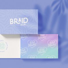 the brand identity and packaging design for bridal bar is displayed on a blue background