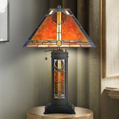 Urban Ambiance - Table Lamp - UQL7040 Mediterranean Indoor Table Lamp, 23''H x 14.5''W x 14.5''D, Valiant Bronze Finish, Southwark Collection - Stained Glass Lamp Shades Patterns, Geometric Lampshade, Rectangular Lamp, Stained Glass Table, Square Lamp Shades, Stained Glass Lamp Shades, Geometric Lamp, Stained Glass Lamp, Stained Glass Table Lamps