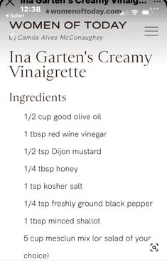 a menu for a women's creamy ice cream recipe with ingredients on it