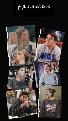 the poster for friends is shown in four different pictures