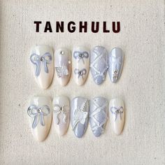 Hello Gorgeous! ️  Welcome to our Tanghulu Nails. We have so many new collections. Hope you find your style of Tanghulu Nails.  🍡  𝐌𝐚𝐭𝐞𝐫𝐢𝐚𝐥: We only work with high-quality materials to create sturdy & long-lasting luxury press on nails that you can trust on. Tanghulu nails will last for: 1- 2 days using adhesive tab (provided with the nail set) 2- 3 weeks using Tanghulu solid glue (sold seperatly). You can reuse all of the nails multiple times if you take care of them. Follow the instructions provided with the nail set. 🍡  𝐒𝐢𝐳𝐞: Please follow the instructions in the last photo for size measurement. We are happy to help you measure your nail size if you're not sure how, simply DM tanghulunails on Instagram 🍡  𝐄𝐚𝐜𝐡 𝐍𝐚𝐢𝐥 𝐬𝐞𝐭 𝐢𝐧𝐜𝐥𝐮𝐝𝐞𝐬: - One set of nails ( 10 Baby Shower Nails Boy, Cute Simple Nails, Really Cute Nails, Kawaii Nails, Cute Nail Art, Nail Sizes, Cute Nail Designs, Almond Nails, Glue On Nails