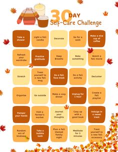 This blog post offers a 30-day Self-care September challenge tailored for busy moms, featuring simple, fall-themed activities like taking a relaxing shower, lighting scented candles, organizing spaces, and enjoying cozy autumn moments. The goal is to encourage moms to prioritize self-care with easy, daily tasks that fit into their busy schedules. The tone is fun and supportive, focusing on creating small, intentional moments of relaxation and joy throughout the month. Self Care Challenge 30 Day Fall, October Self Care Calendar, Fall Self Care Challenge, Self Care November, October Self Care Challenge, November Self Care Challenge, October Challenge 30 Day, October Self Care