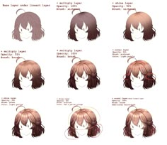 an anime character's hair styles for different ages and hairstyles, including long bangs