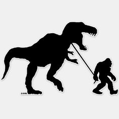 the silhouettes of two dinosaurs are shown in black and white, with one dinosaur pulling another