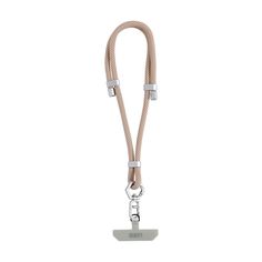 a white lanyard with a metal hook on it