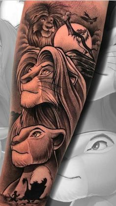 a man's arm with an image of the lion and other animals on it