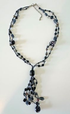 Purple Flower, Glass Bead Necklace, Fashion Jewelry Necklaces, Multi Strand, Purple Flowers, Black Grey, Fashion Watches, Tassel Necklace, Jewelry Necklace Pendant