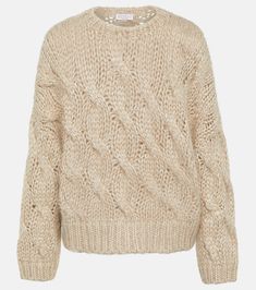 Brunello Cucinelli Knitwear, I Fall To Pieces, Unique Sweaters, Loose Knit Sweaters, Cable Knit Jumper, Cable Sweater, Mohair Wool, Boutique Online, Beige Sweater