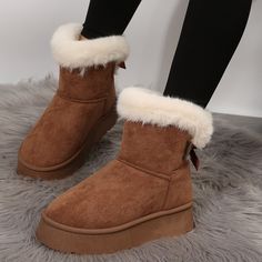 Color: Dark Brown, Size: Size40 Snow Boots Winter, Unique Bows, Ankle Boots For Women, Boots Winter, Winter Snow Boots, Round Toe Heels, Velvet Material, Hippie Outfits, Boots For Women