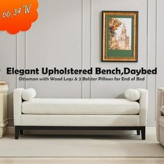 the elegant upholstered bench is displayed in this advertisement