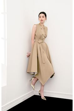 Trench Dress, Mode Abaya, Pleat Top, Classy Dress Outfits, Classy Dress, Product Images, Dress With Bow, Asymmetric Hem, Stylish Dresses