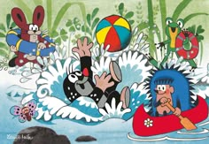 an image of cartoon characters playing in the water