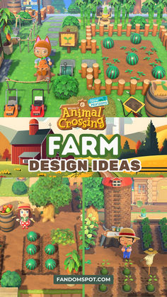 farm design ideas for the nintendo wii game animal crossing and farm designs are shown in two separate screens