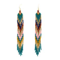 Free Spirit Fringe Earrings - Deep Pop - Mango + Main Adjustable Long Drop Beaded Earrings, Nickel Free, Nickel Free Adjustable Long Drop Beaded Earrings, Nickel-free Adjustable Long Drop Beaded Earrings, Adjustable Long Drop Nickel Free Beaded Earrings, Nickel Free Long Drop Beaded Earrings, Multicolor Long Drop Earrings With Dangling Beads, Kids Clothes Sale, Native American Beaded Earrings, Native American Beading