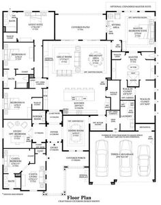 the floor plan for a home with two car garages and an additional living area