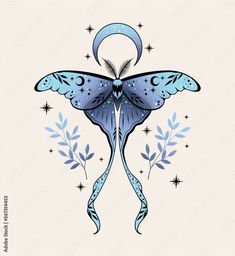 a blue butterfly with stars on it's wings