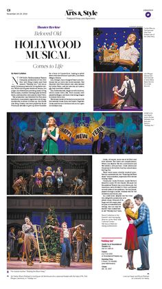 an article in the hollywood musical magazine with pictures of actors and actresss on stage