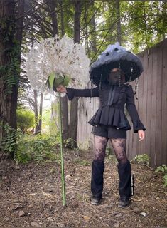 Ink Cap Mushroom Cosplay, Dark Mushroom Cosplay, Mushroom Hat Outfit, Mushroom Fae Costume, Black Mushroom Costume, Forest Fits, Frog Raincoat, Mushroom Fae