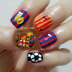 #fc barcelona nails ❤️ Barcelona Nails Art, Sports Themed Nails, Barcelona Nails, Nails Games, Soccer Nails, Sports Nails, Wide Nails