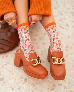 Pumpkin Spice Latte Socks for Women - Sheer Socks – Sock Candy Womens Shoe Inspiration, Funky Fashion Outfits, Orange Shoes Outfit, Eclectic Shoes, Colorful Office, Sagittarius Season, Sneakers And Socks, Sheer Socks, Orange Shoes