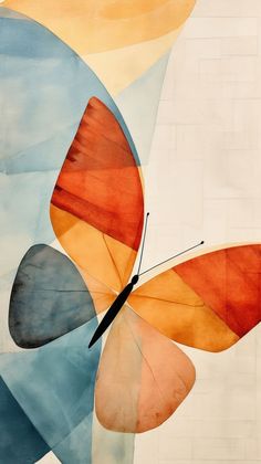 an abstract painting of a butterfly with orange and blue wings