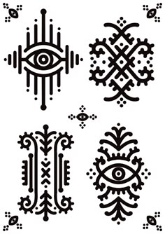 four different designs in black and white, each with an eye on the top one