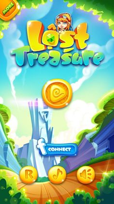 the title screen for lost treasure, an interactive game that is available on iphone and ipad