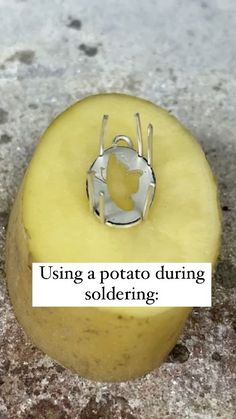 metalsmithsociety on Instagram: Here is a tip from @hghjewelryinstitute - “I use potato for fixing the prongs and soldering them, it makes supporting the prong setting… Jewelry Making Soldering, Silver Smithing Jewelry, Sweat Soldering Jewelry, Jewelry Soldering For Beginners, Brass Soldering, Silversmithing Tutorials, Metal Jewelry Handmade, Jewelers Bench