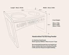 a drawing of a table with two dogs on it and the measurements for each side