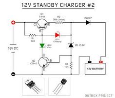 the circuit diagram for an 12v standby charger, with two different types of batteries