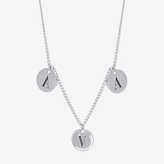 Features: Nickel FreeJewelry Closure: Lobster ClaspLink Construction: SolidMetal Color: WhiteChain Length: 16 InchChain Width: 1.2 MillimetersChain Gauge: 014Extender Length: 2 InchPendant Length: 8.6mmChain Construction: CurbCare: Wipe CleanMetal: Sterling SilverNecklace Type: Name NecklacesOwned & Founded: Women Owned/FoundedAssembled in the US from Imported Materials Silver Metal Chain Necklace With Initial Pendant, Silver Initial Pendant Chain Jewelry, Silver Jewelry Initial Pendant With Chain, Silver Chain Jewelry With Initial Pendant, Personalized Silver Minimalist Chain Necklace, Minimalist Stainless Steel Necklaces With Charms, Silver Initial Necklace With Clavicle Chain And Round Pendant, Silver Personalized Chain Necklace With Round Pendant, Silver Initial Pendant Necklace Nickel Free