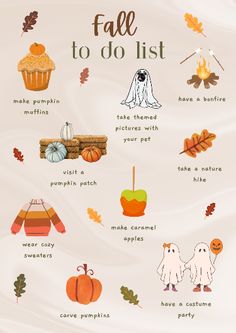 the fall to do list with pumpkins, leaves and other things that are in it