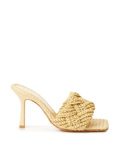 Bottega Veneta Women Beige Sandals Raffia Leather Solid High Heels Mule Shoes High Heel Mule Shoes, Haute Couture Brands, Raffia Sandals, Beige Sandals, High Heel Mules, Heeled Sandal, Mule Sandals