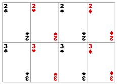 playing cards with the numbers in each card, which are numbered to match two or threes